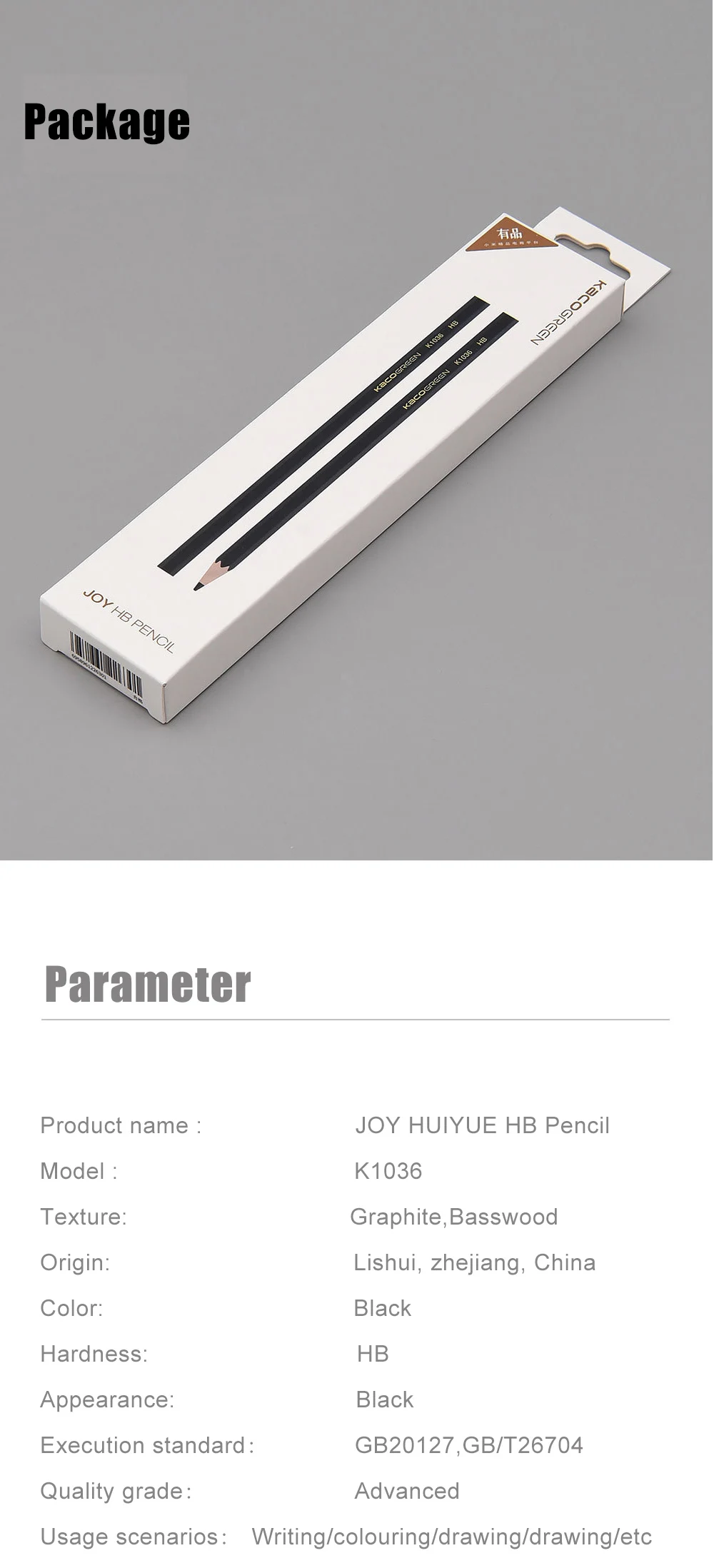 Карандаш Xiaomi KACOGREEN JOY YUEHUI HB, черный, 2,2 мм, для дизайна, рисования, студентов, написания, офисные ручки, коробки карандашей