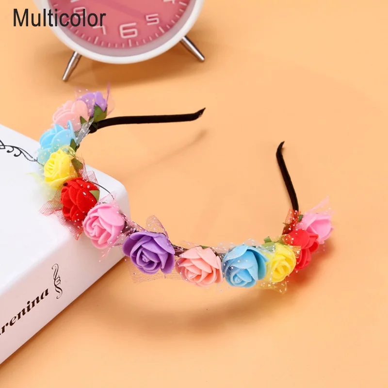 multicolor Новинка, Милые Детские ободки карамельного цвета из пены с цветами, венок, цветы, корона, головной убор, аксессуары для волос - Окраска металла: multicolor