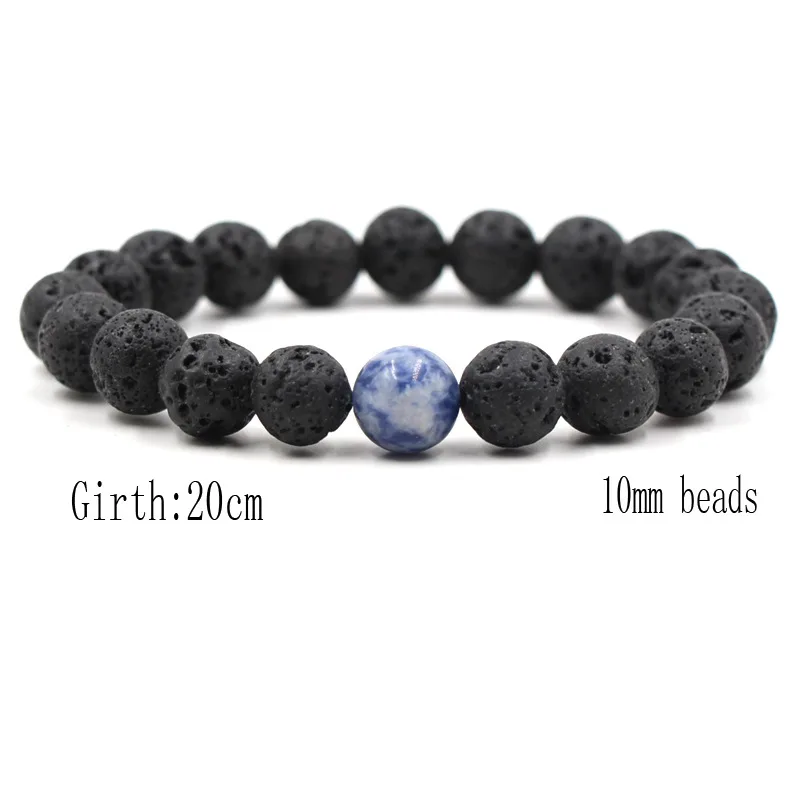 10 мм черный вулканизированный камень Лава синий белый фарфор рок браслет бусы
