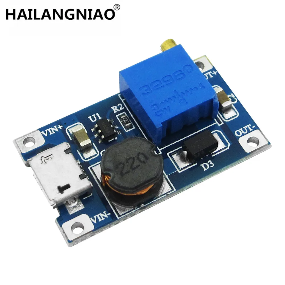 Новый штатив MT3608 регулируемый Повышающий Модуль 2А с MICRO USB 2в-24в до 5В 9В 12В 28В LM2577 |
