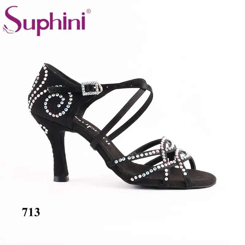 Black 8.5cm heel Светильник, фиолетовые блестки, новинка, обувь для танго, бальных танцев, латинских танцев, сальсы, танцев для женщин - Цвет: Black 8.5cm heel