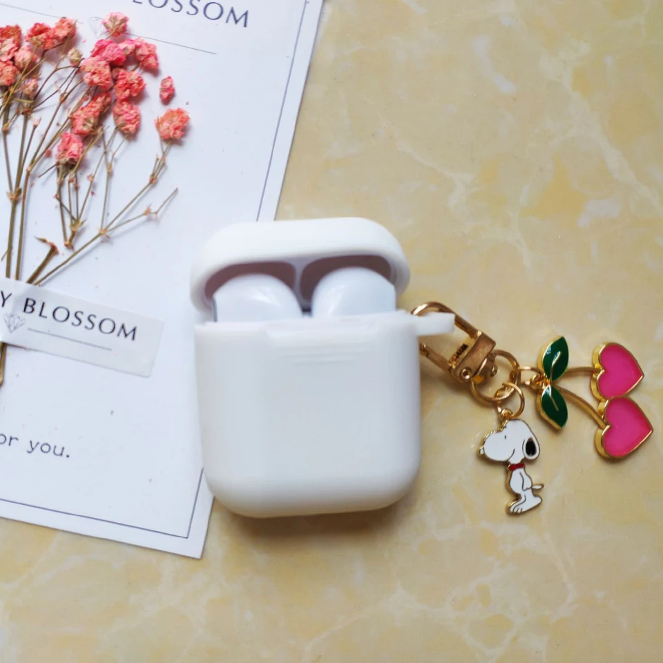 Милый корейский силиконовый чехол для Apple Airpods, чехол, аксессуары, Bluetooth наушники, мультяшный защитный чехол, вишневый собачий брелок