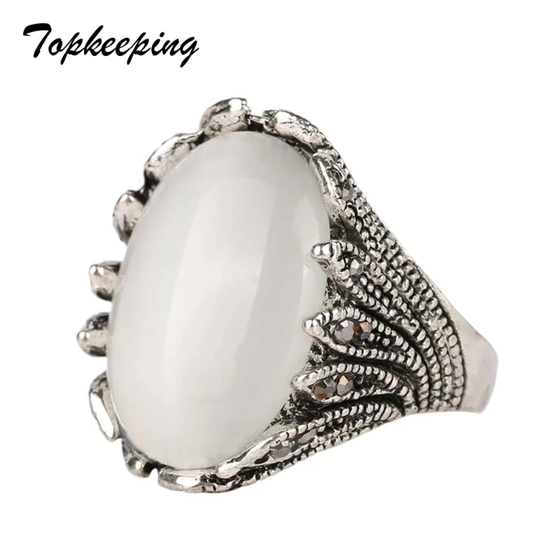 

White AAA+ Resin Stone Classic Men Jewelry Ring Rock Punk Style Retro Ring Women Fashion Ring Anillo Sales