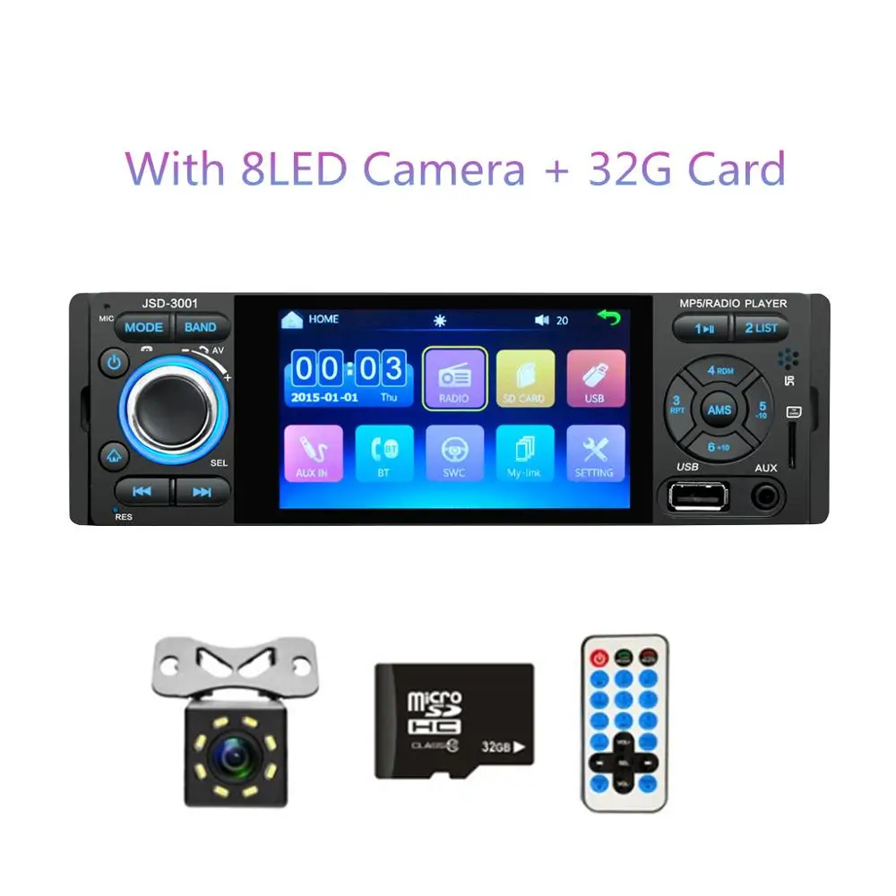 LTBFM Автомагнитола 1din jsd-3001 Авто 4 дюйма Сенсорный экран Аудио Зеркало Ссылка стерео Bluetooth зеркало заднего вида Камера usb - Цвет: 8LED Camera 32G Card