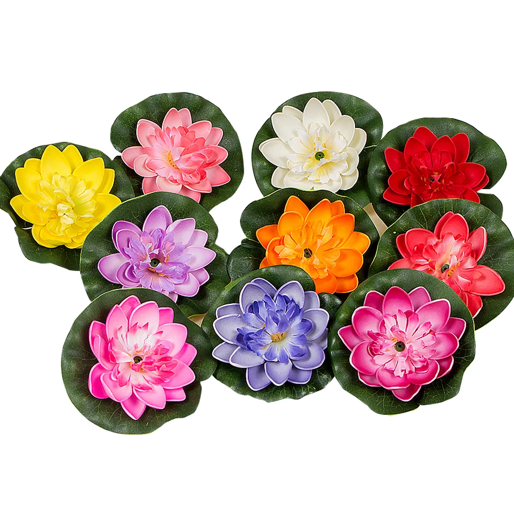 

10pcs/lot Real Touch Simulation Foam Lotus Water Lily Floating Pool Plant Wedding Garden EVA Pond Decoration