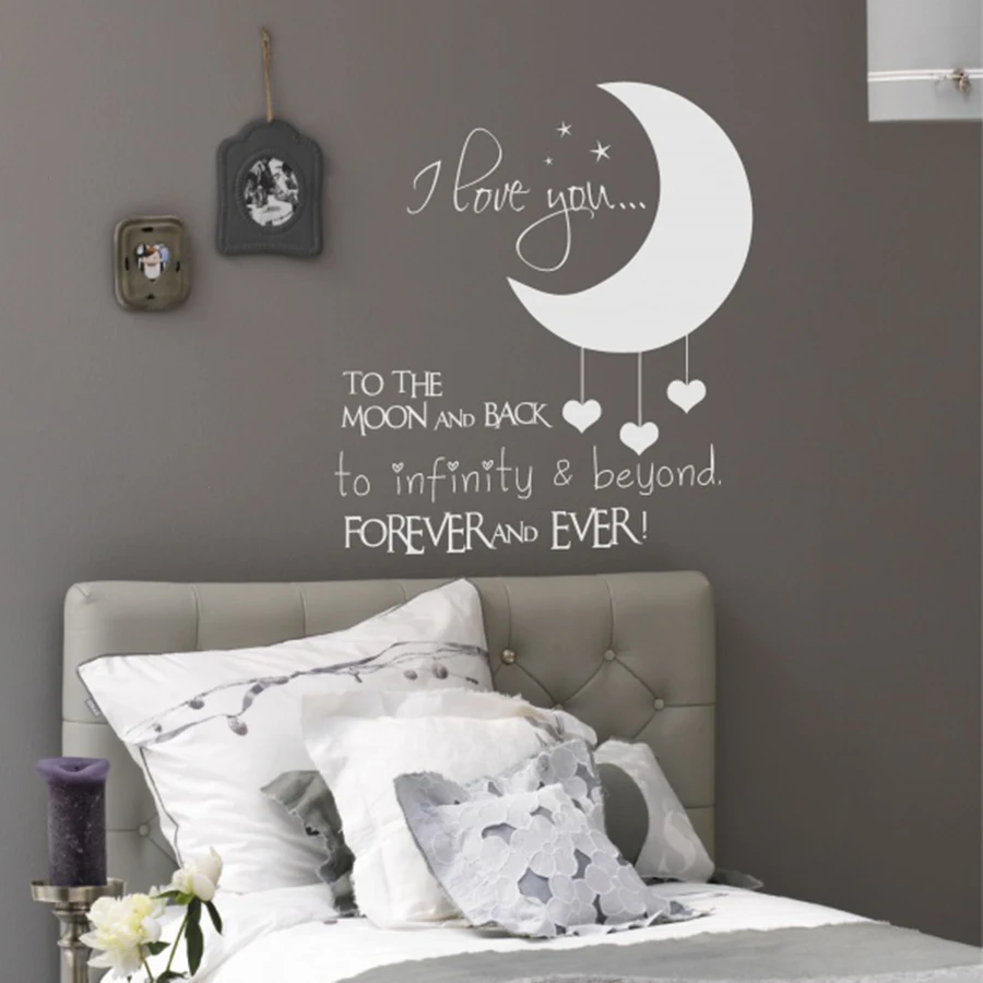 Виниловые наклейки на стену для детской спальни с надписью I Love You To The Moon And Back