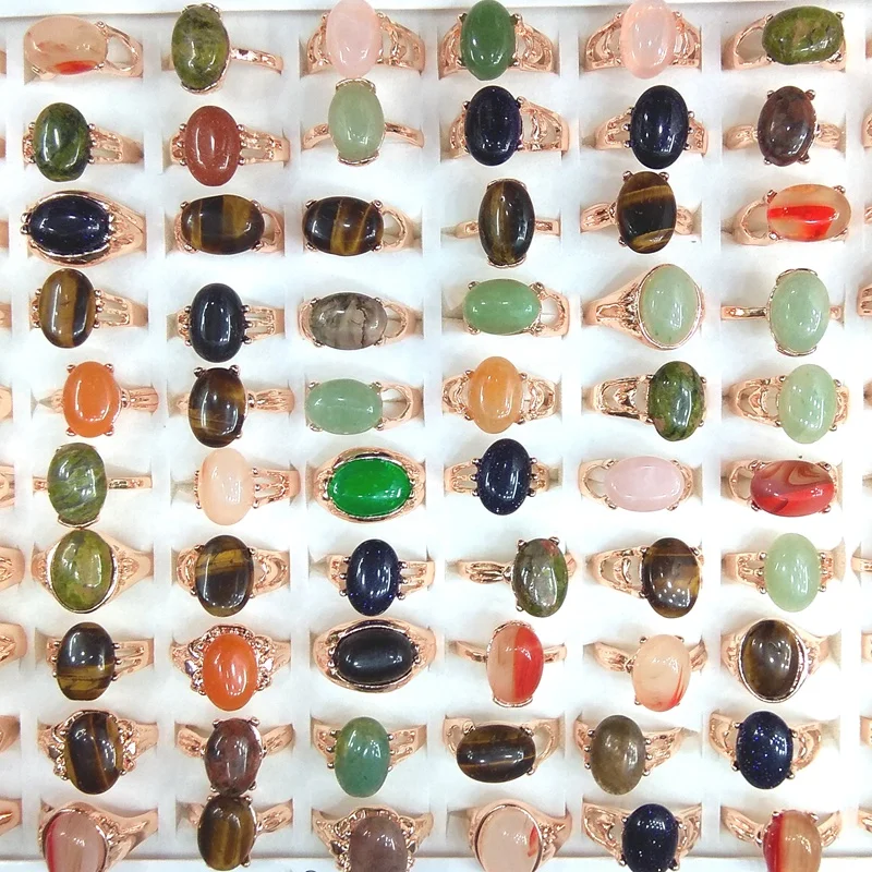 Новое поступление, золотые кольца с натуральным камнем для женщин, 50 шт./лот, оптовая продажа