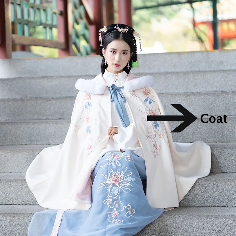 Coat Женское/женское ханьфу китайское платье Стиль традиционные и древние костюмы плащ и топ с юбкой китайская танцевальная одежда DQL373 - Цвет: Coat