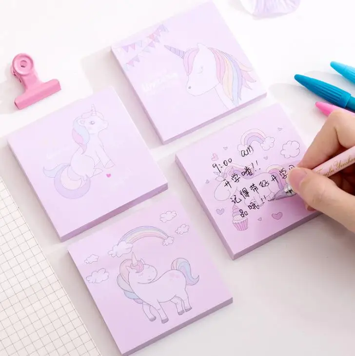 1 шт. Kawaii Радужный Единорог квадратные бумажные блокноты для записей клейкие