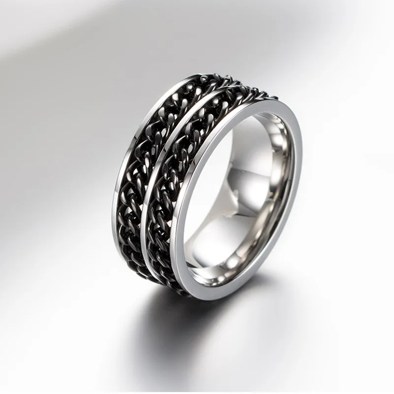 Мужское кольцо с антистрессовым спиннингом цепочка бордюром обручальное из