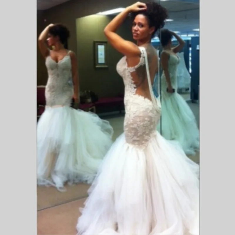 2017 Vestido Де Noivas Кружева Sexy Backless Свадебное Платье русалка с перл платье|wedding dress with