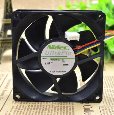 Оригинальный Nidec T92T24MMA7-58 24В 0.08A 90*90*25 9 см 4 провода Инвертор Вентилятор охлаждения |