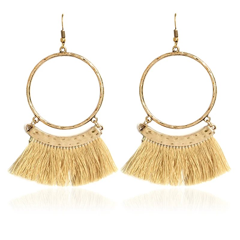 Полые большие круглые серьги с крупными кисточками в стиле ретро панк