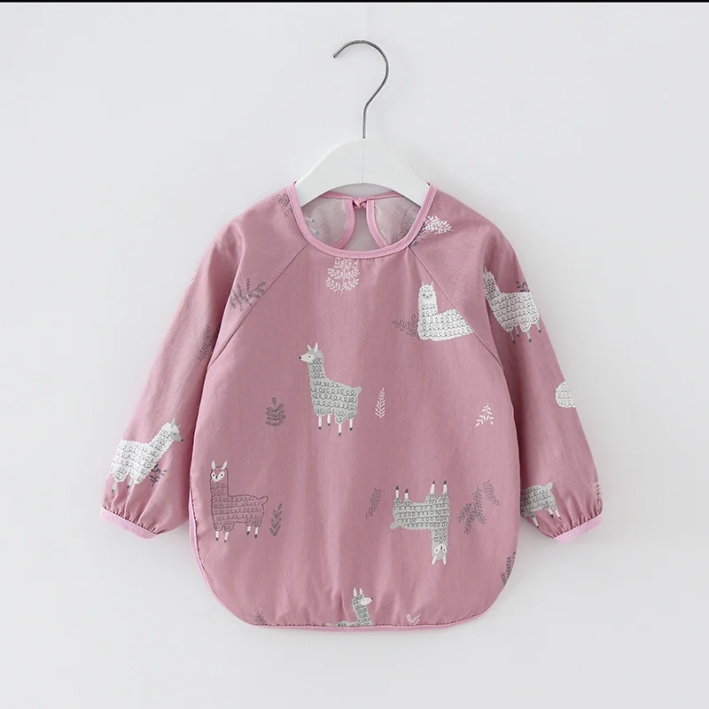 Cartoon Long Sleeve Baby Bibs Cotton Waterproof Reversible Bandana Bibs Children Eating Drawing Apron Baby Feeding Burp Cloth