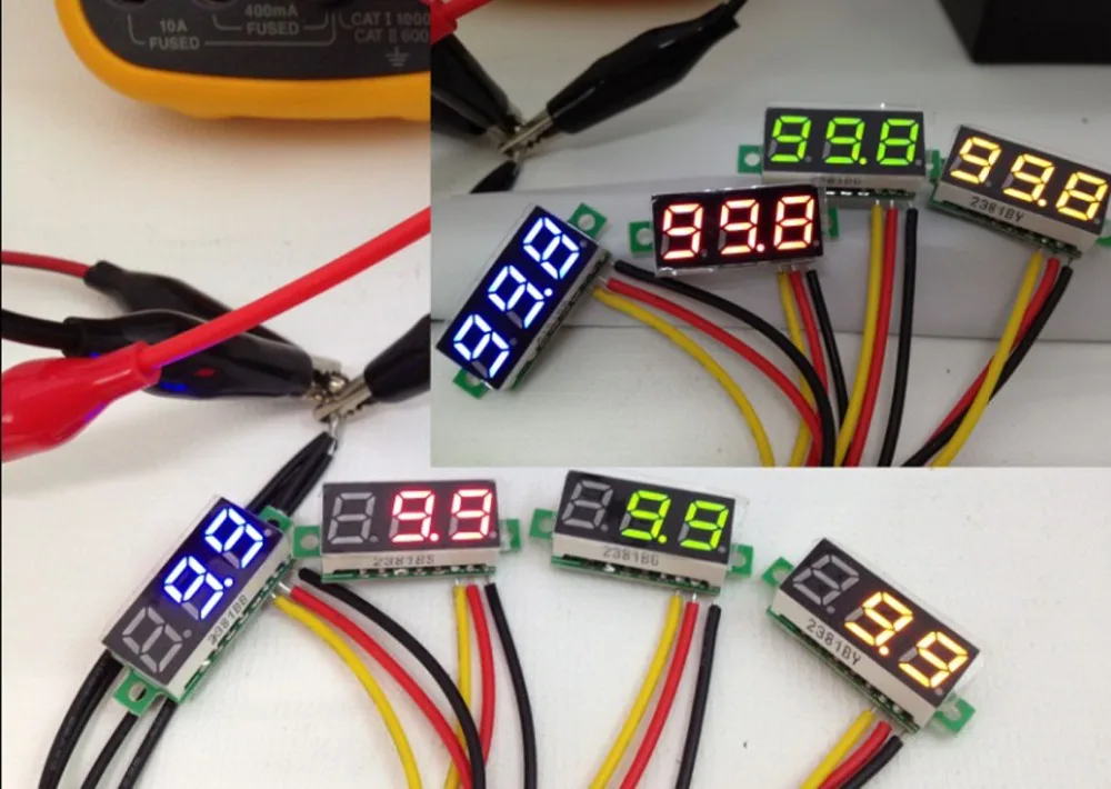 Маленький цифровой вольтметр 0 28 дюйма три провода светодиодный 30 в 50 100