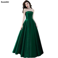 sexy strapless sleeveless satin evening dress backless bride banquet formal party prom gowns vestido