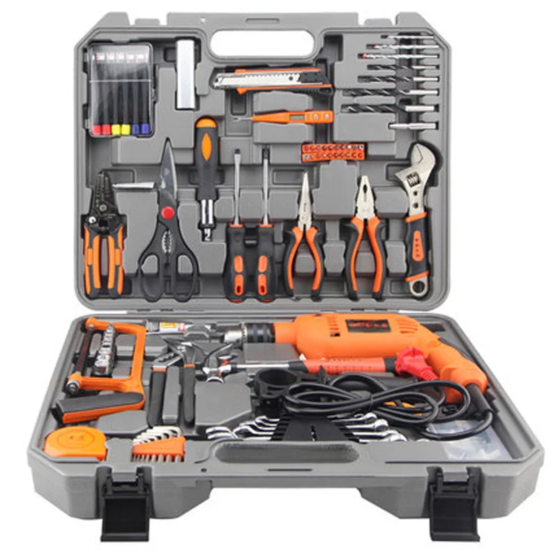 

100 pcs multifunctional hardware tools box kit household electric maintenance set carpenter hydropower toolbox with 220V drill