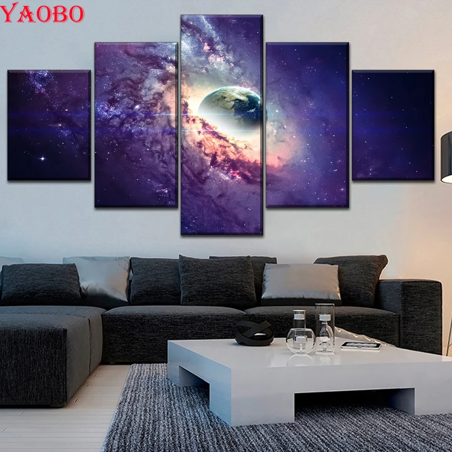 5D DIY Алмазная картина 5 панелей космическая галактика алмазная вышивка полностью