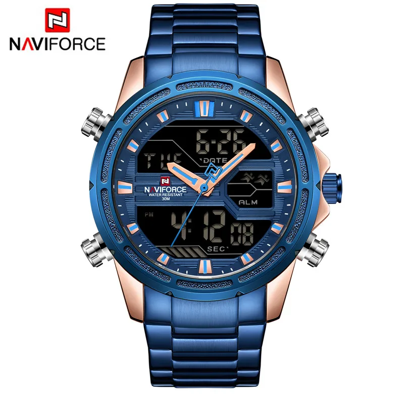 NA913801 without box NAVIFORCE часы Мужские лучший бренд класса люкс нержавеющая сталь спортивные водонепроницаемые мужские часы Цифровые кварцевые военные мужские наручные часы 9138 - Цвет: NA913801 without box