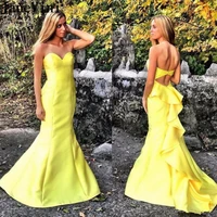 janevini 2019 yellow long prom party dresses mermaid african bridesmaid dresses sweep train satin dress woman gala formal gowns