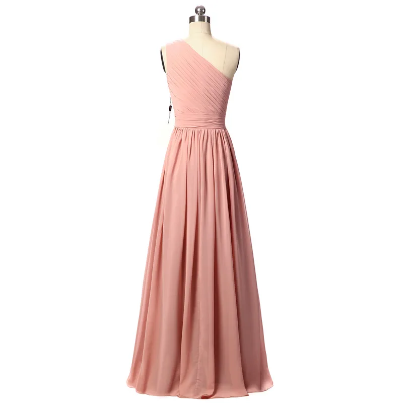 Длинное платье подружки невесты Longo Rosa плиссированное шифоновое на одно плечо
