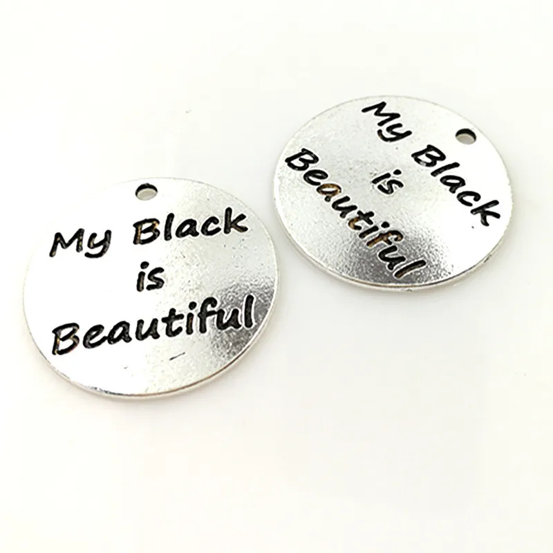 

20pcs DIY Jewelry accessories Ancient silver color lettering my black is beautiful charm pendant for bracelet