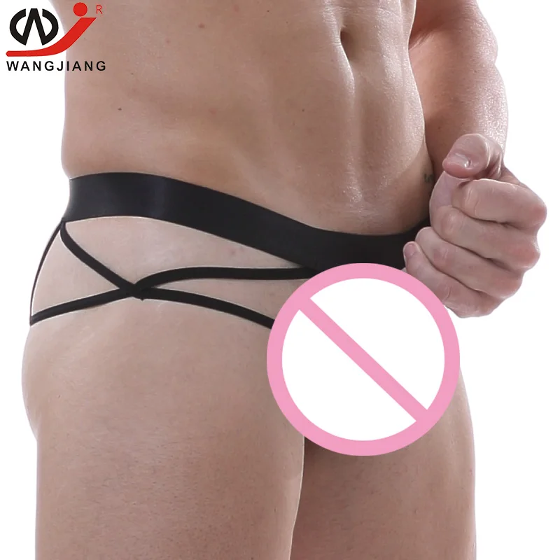 Мужские Черные стринги из искусственной кожи сексуальное нижнее белье для геев