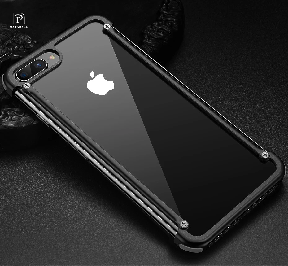 OATSBASF подушка безопасности металлический чехол для iPhone 7 Plus чехол персональный корпус для iPhone 8 Plus металлический бампер крышка с подарочной стеклянной пленкой