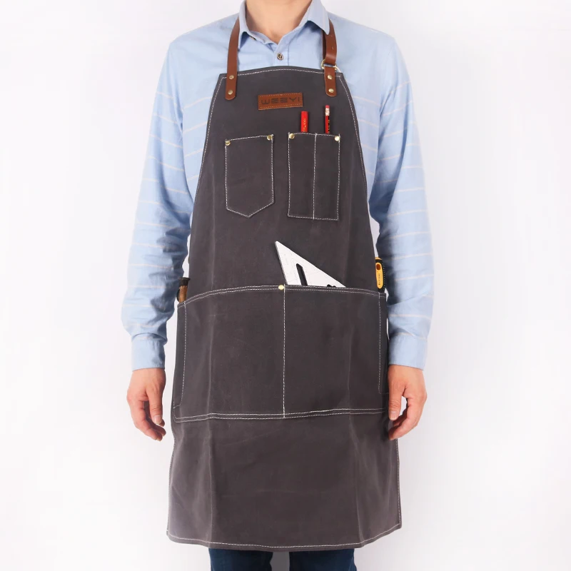 

WEEYI Lady Men Woodworker Aprons Bib Waxed Canvas Apron For Salon Carpenter Tattoo Cobbler Work Wear Hairdressing Apron delantal