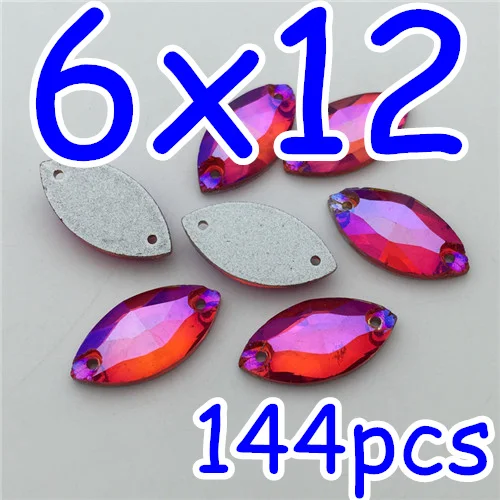 6x12 Navette 144pcs Блестящие Lt Siam красные из цветного стекла кристалл для нашивки каменные капельки слез с плоской основой Rivoli Navette овальные Tri-angle космические швейные стразы - Цвет: 6x12 Navette 144pcs