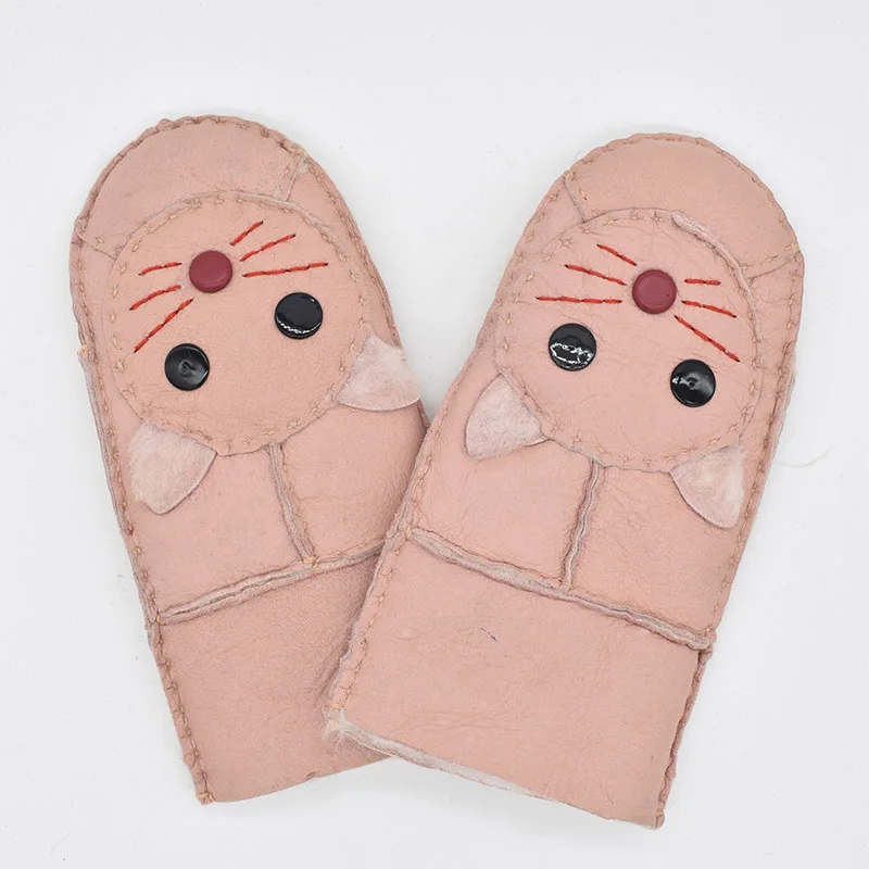 pink Ms. MinShu/Детские перчатки из овчины, меховые варежки, детские кожаные перчатки, Детские Зимние теплые перчатки из натуральной овчины, меховые перчатки - Цвет: pink