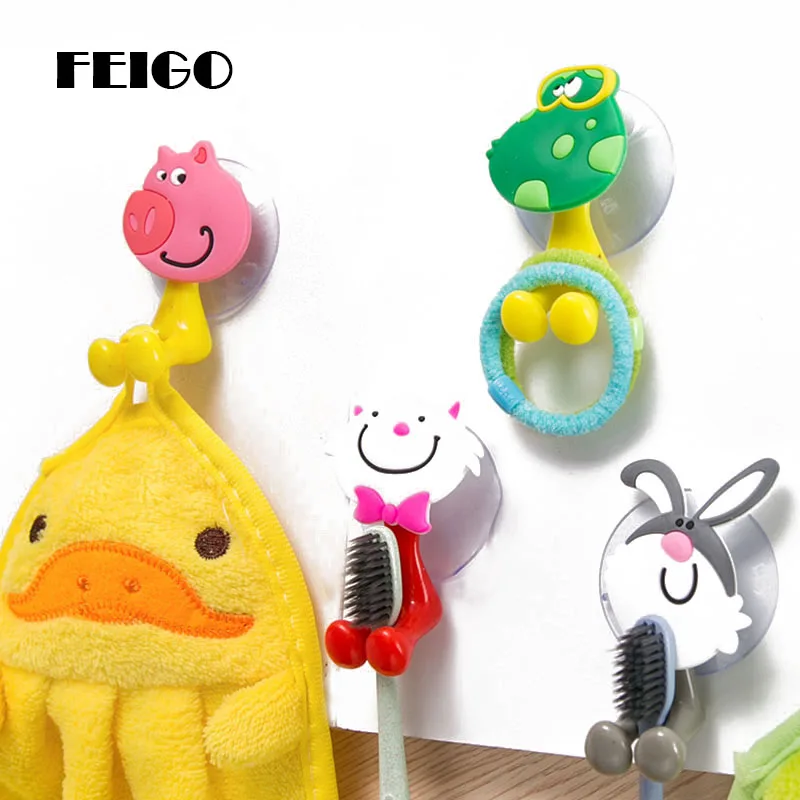 

FIEGO 1Pcs Toothbrush Holder Cartoon Powerful Sucker Wall Mount Bathroom Toothbrush Towel Storage Rack Bathroom Accessories F157
