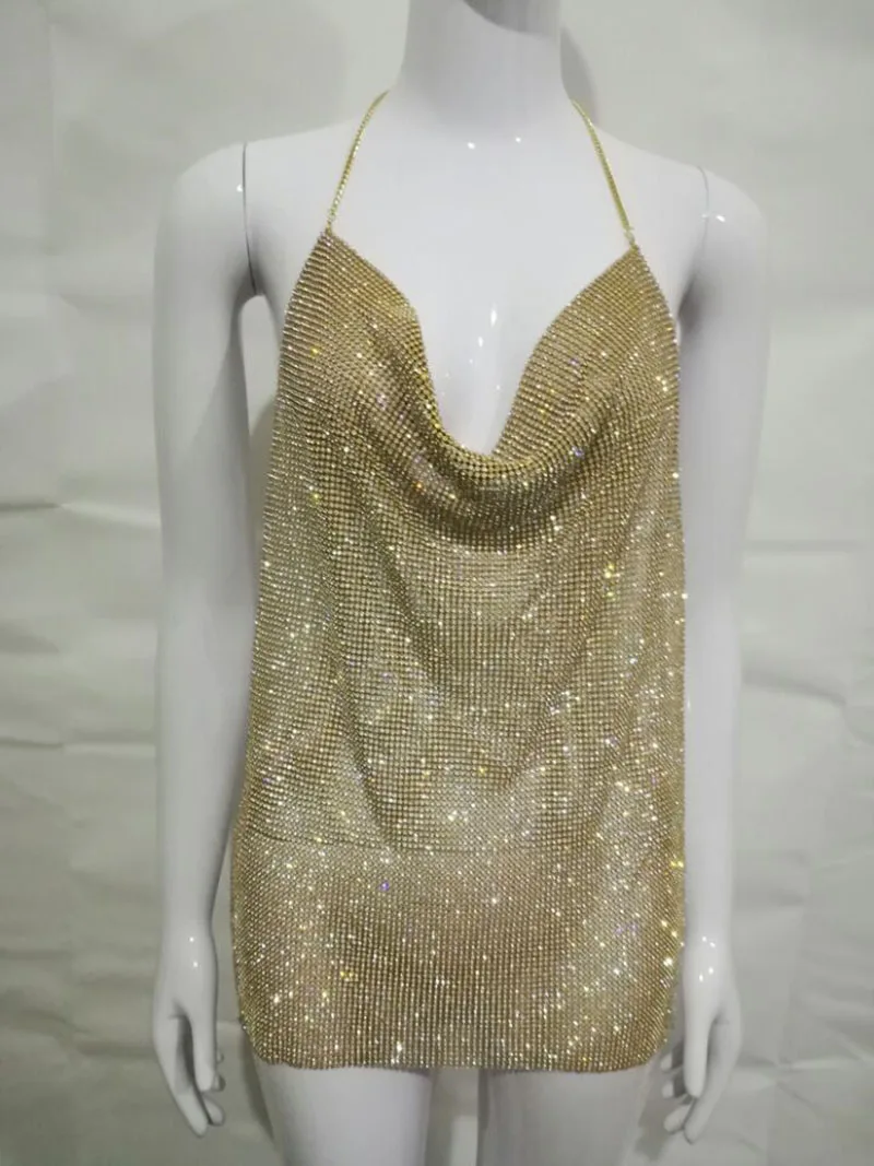 Металл Кристалл бюстье бриллиантами Bralette Топ Женская сексуальность Холтер