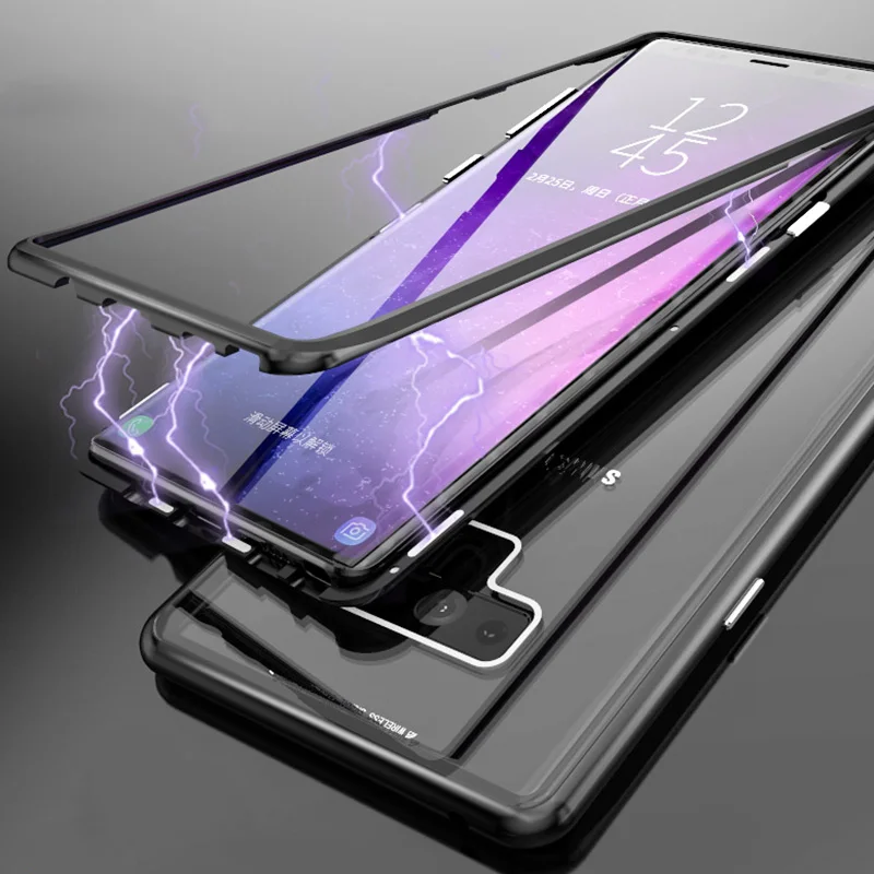 Магнитная адсорбции для samsung Galaxy S9 Plus Роскошный металлический каркас закаленное