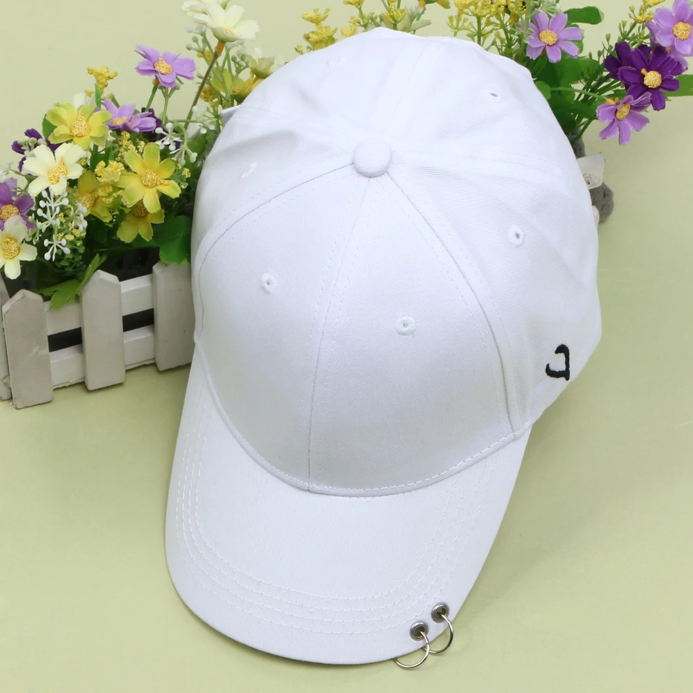 Кепка в Корейском Стиле Белая с черепом кольцо пронзили Гибкие карнизы бейсболка