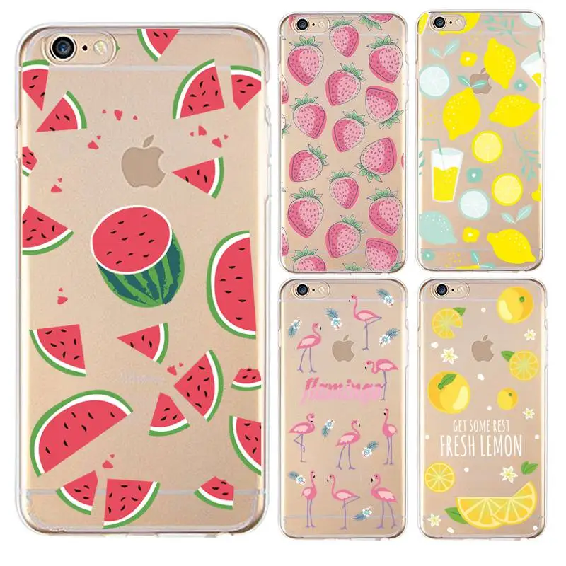 Мягкий прозрачный чехол из ТПУ с лимоном для iPhone 4/4S 5 5S 6 6plus 7 8plus x оранжевый Icecream