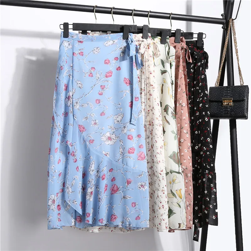 Женские богемные пляжные шифоновые юбки модные женские летние цветочные рыбий