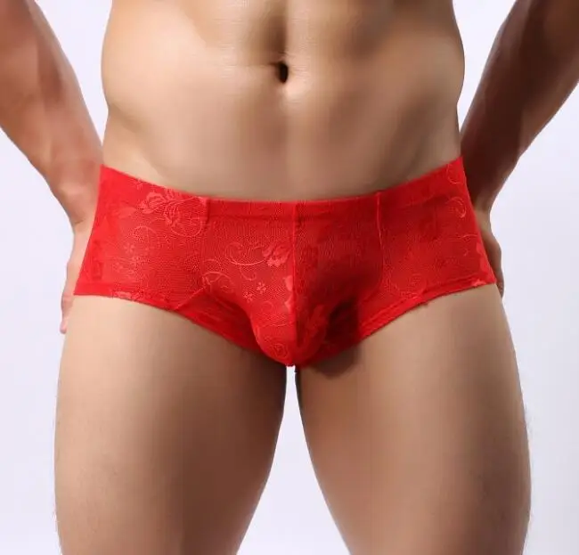 red VANSTINBUM боксеры, шорты, нижнее белье, сексуальные мужские Ультра-тонкие дышащие трусы, Cueca Masculina, мужские кружевные Экзотические трусы U Pouch - Цвет: red