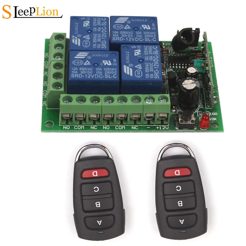 

Sleeplion 12V 4CH Wireless Remote Switch Relay 10A 12V 4 Channel Relay Module Light Wireless Automated Curtains Switches Box