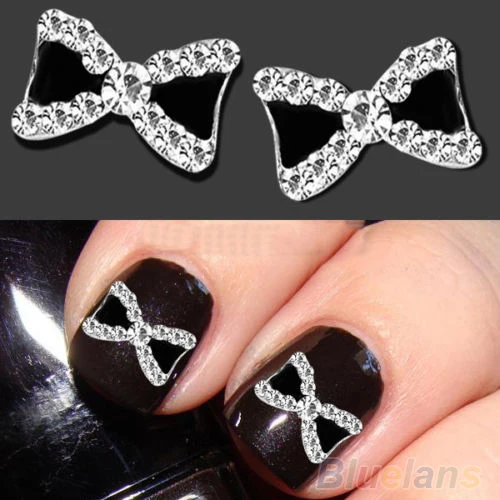Hot10pcs 3D металлические стразы Стикеры бантом ногтей художественные блестки