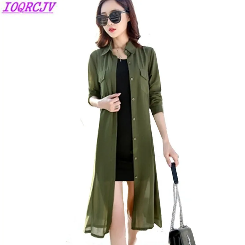 Летняя женская одежда Солнцезащитная рубашка шифоновая большого размера