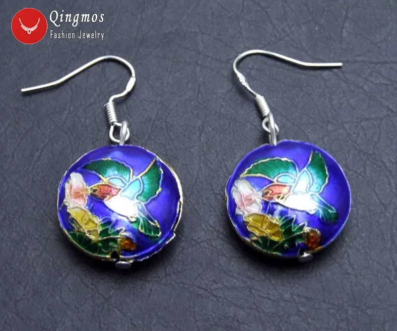 Женские синие серьги Qingmos 18 мм с синей круглой монеткой китайские особенности