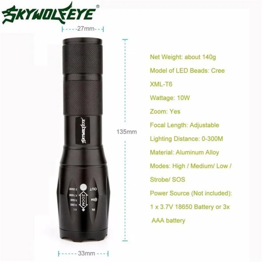 Светодиодный фонарик SkyWolfeye XM-LT6CREE 4000 лм тактический светодиодный G700X800 с