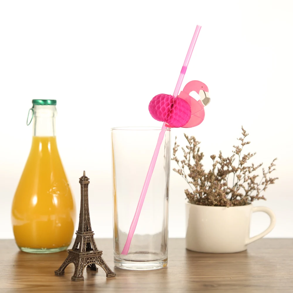 Пластиковые соломинки украшенные фламинго для дня рождения свадьбы