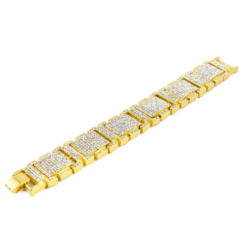 gold Золотой цвет, хип-хоп, со льдом, bling, ширина 2,5 см, длина 21,5 см, звеньевая цепочка, браслет для мужчин, браслеты, Прямая поставка - Окраска металла: gold
