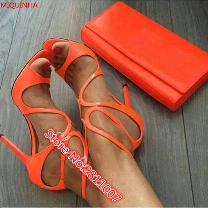 Miquinha bright orange лакированной кожи гладиатор сандалии открытым носком стрэп