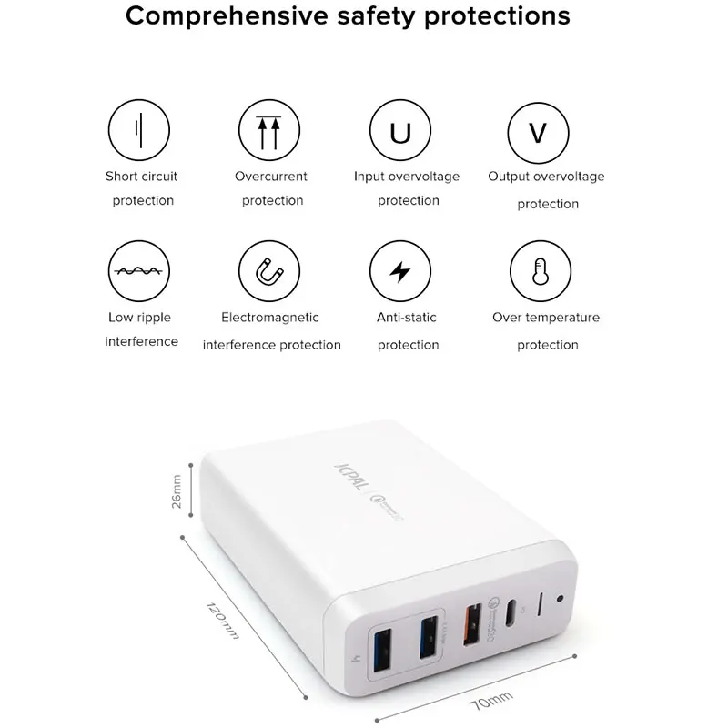 Зарядное устройство JCPAL Type C PD 60 Вт 20 в/3 А настольное зарядное для ноутбука USB