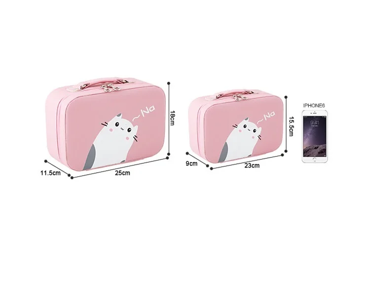 Кожаная Коробка для хранения косметики с милым котом женская косметичка