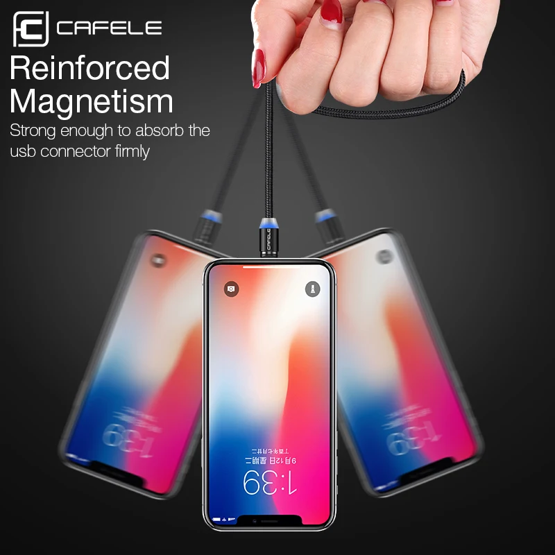 Магнитный светодиодный usb кабель Cafele для iPhone Micro USB C зарядный Huawei Samsung Xiaomi