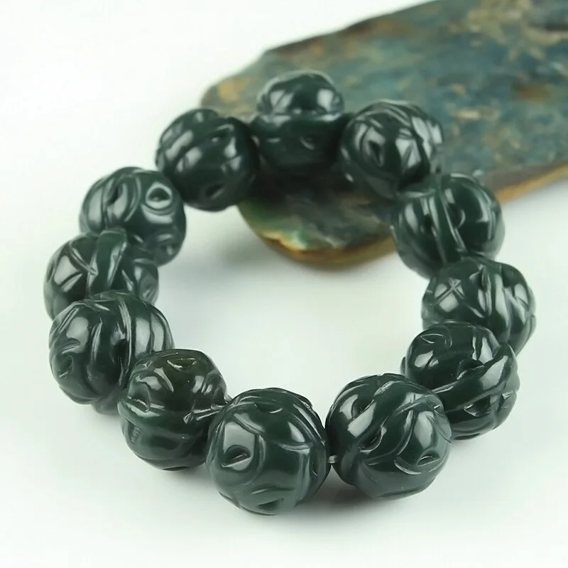 XinJiang HeTian Qing Jade браслеты Прямая поставка счастливый амулет трехмерная резьба